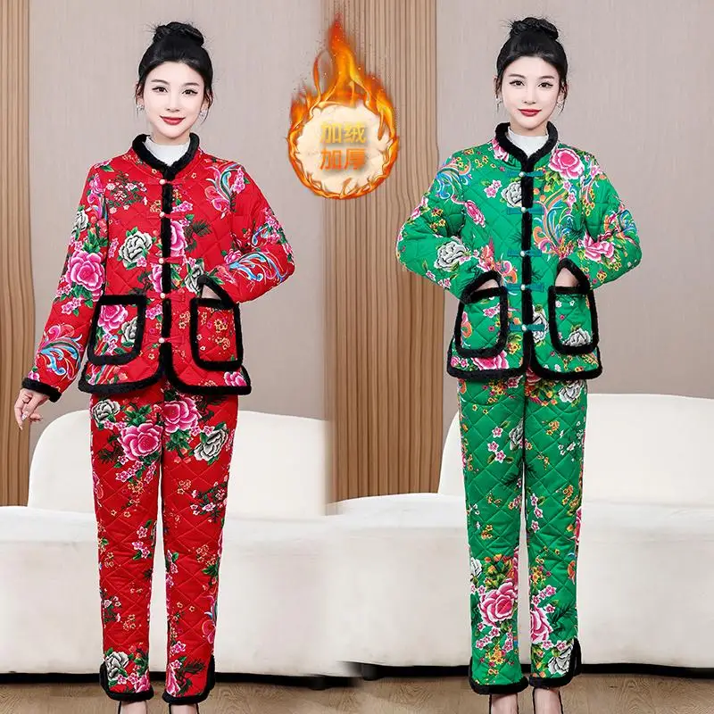 Middle-aged Women Dress Chinese Cotton-Padded Coat Cotton-padded Trousers Set Buckle Small Clothes Middle-Aged ... |