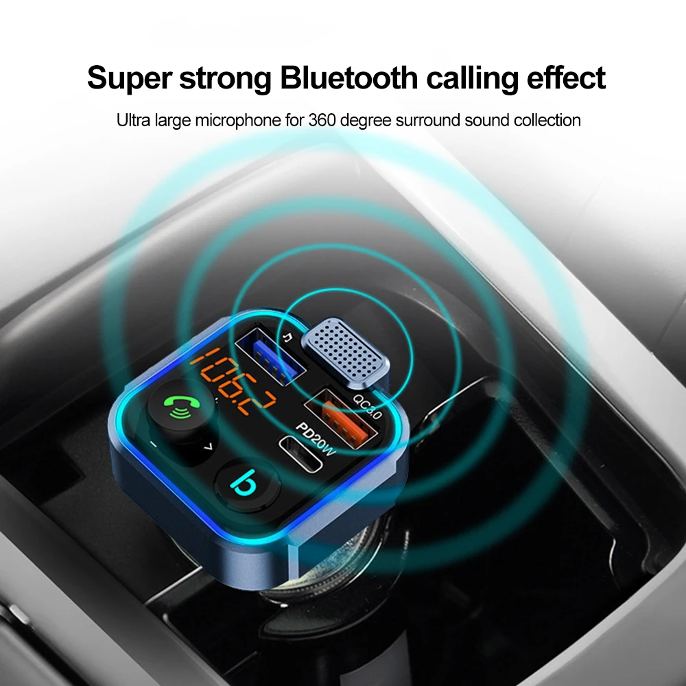 Bluetooth 5 0 FM-передатчик Handsfree Автомобильный AUX-радиомодулятор MP3-плеер с адаптером