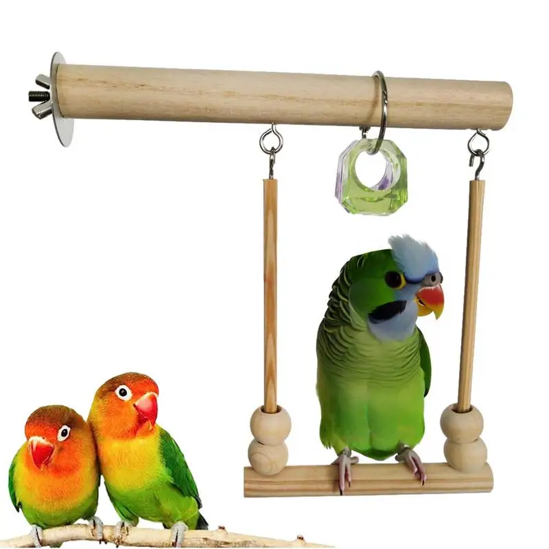 

Bird Standing Toy Parrot Perch Bird Swing Toy Wooden Perch Cage Pet Supplies Chewing Beads Cage Bird Cage Accessories For Budgie