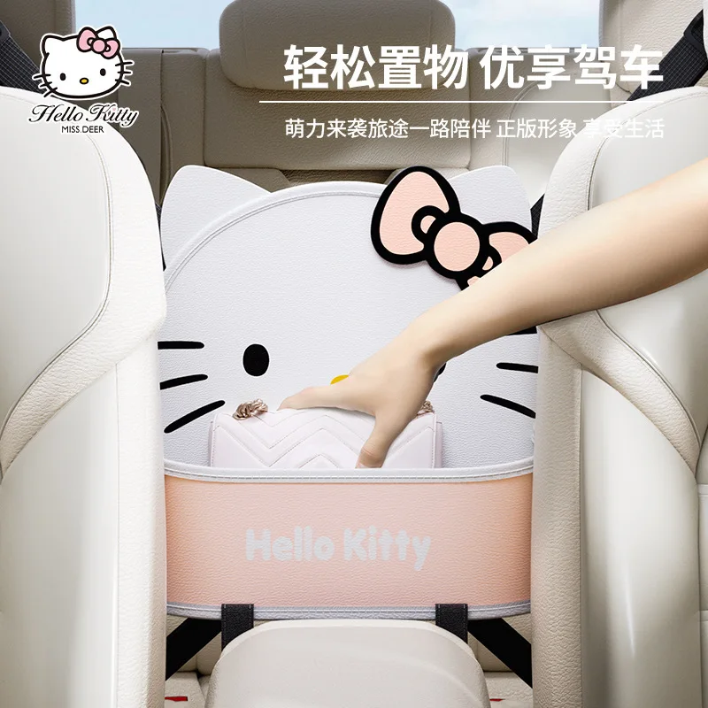 Sanriod Anime Kt Cat Car Organizer Storage Cartoon Auto Seat Middle Box Seat Hanger Storage Bag Kawaii Car Accessories Gifts Toy