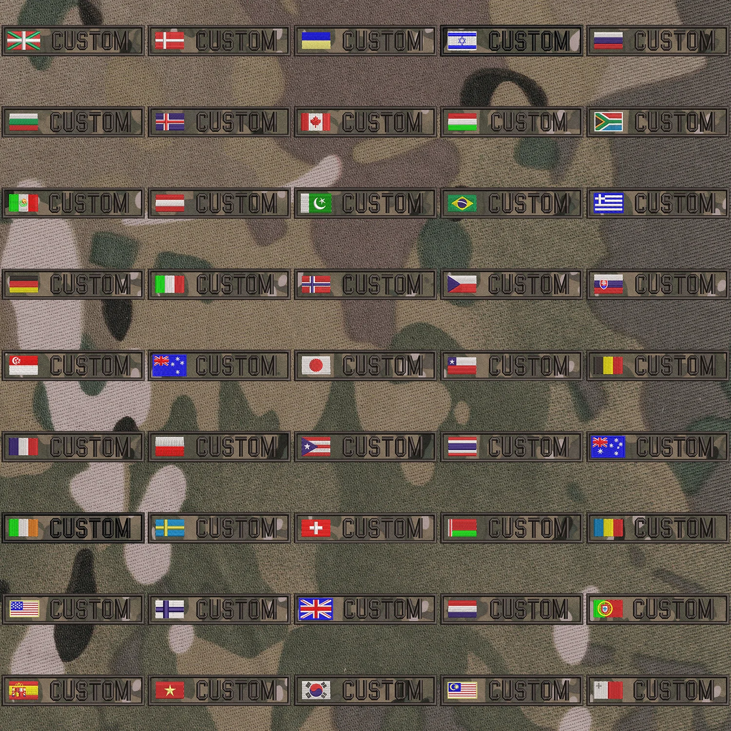 

Multicam Custom Name Patch Tape Embroidery Flag Hook and Loop Spain Israel France South Korea America Brazil