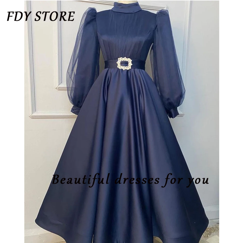

FDY Store High Neckline Long Sleeves Sash Sweep Train Embroidery Formal Occasion Party Prom Dresses Evening Elegant for Women