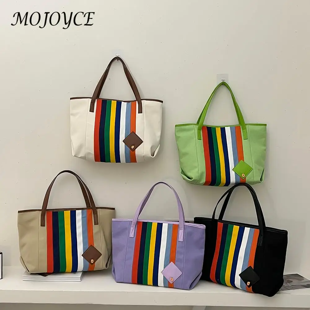 

Fashion Canvas Shoulder Underarms Bag Ladies Large Capacity Rainbow Striped Handbags Shopper Tote Bags Streetwear