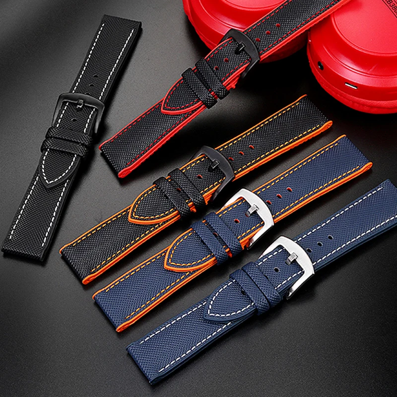 20mm 22mm 24mm Nylon Canvas Watch Strap for Omega Watch Band Waterproof Breathable Rubber Wrist Band Bracelet Watch Accessories