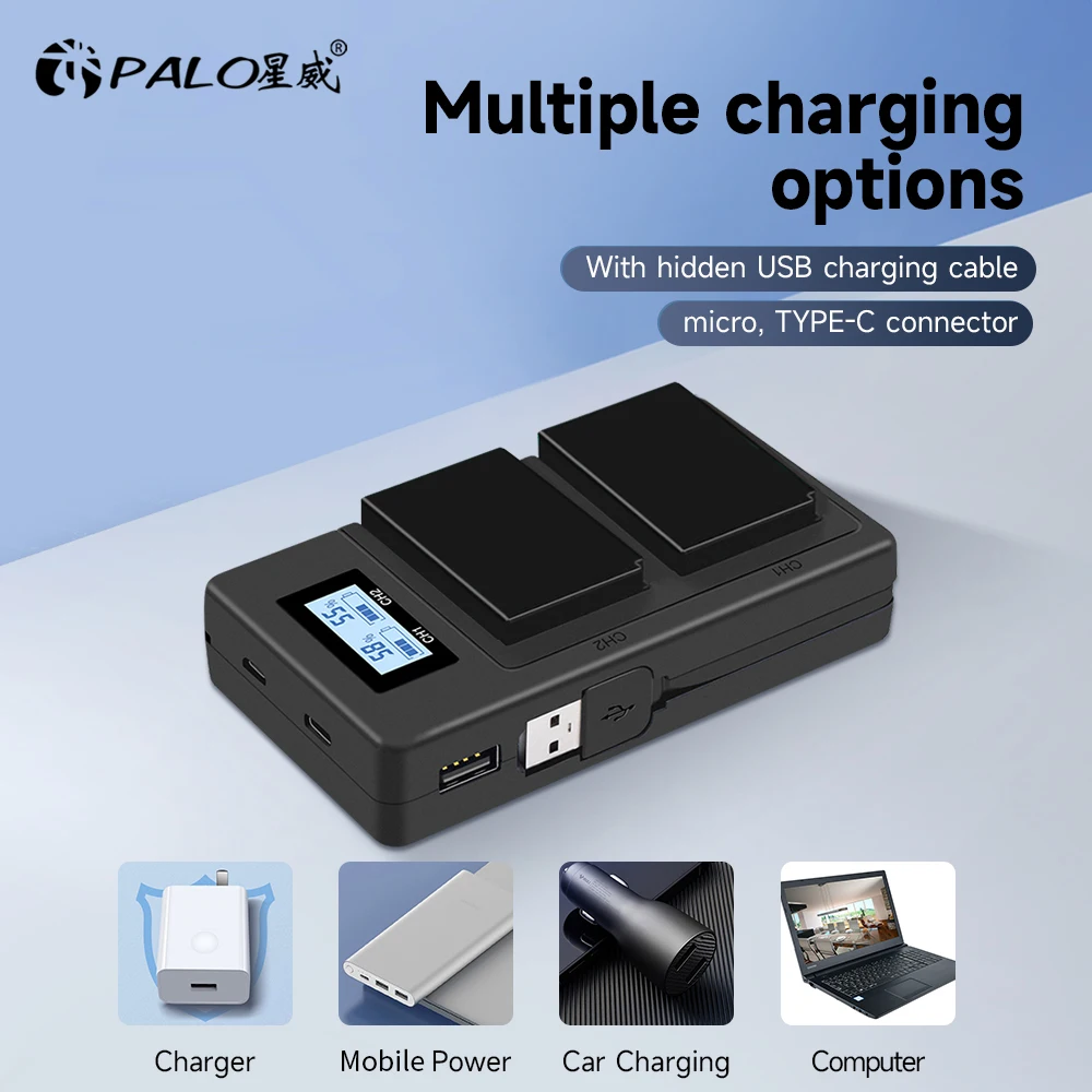 Фото Palo Зарядное устройство с двумя слотами USB и ЖК-дисплеем для цифровой камеры NIKON 1 J1 J2 J3 S1 №3