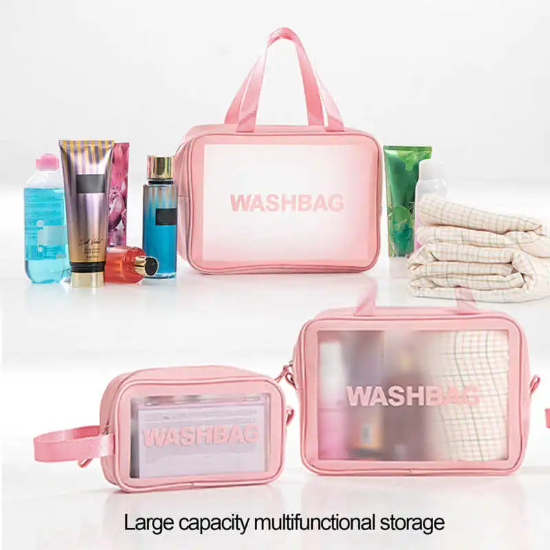 

2Pcs Women Travel Wash Bag Female Transparent Waterproof Makeup Storage Pouch Large Capacity Cosmetic Organizer Beauty Case