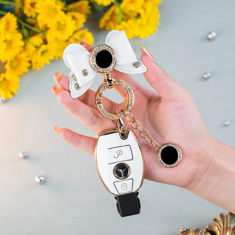 

For Mercedes Benz W203 W204 W212 C180 GLK300 CLS CLK CLA SLK C S E Class 2Buttons Soft TPU Car Key Cover Case Keychain