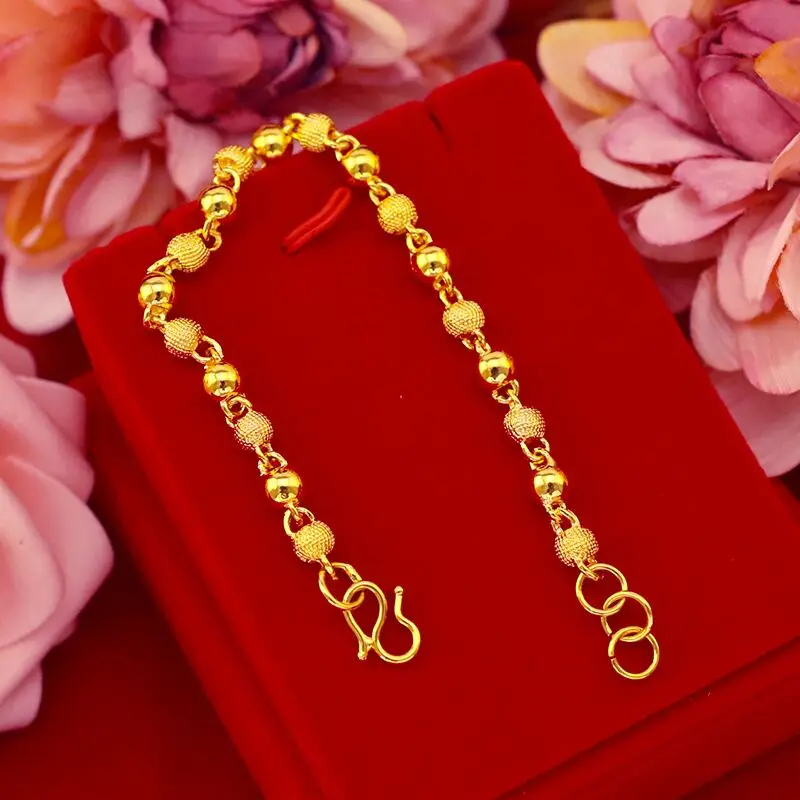 

Biglny 24k Gold Bracelet 6MM Buddha Beads Plating Gold Bracelet for Women's Wedding Jewelry Gifts Easy Hook Bracelet Trendy Gift