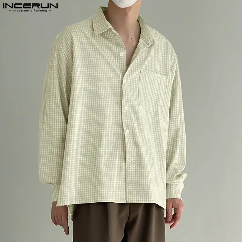 

Korean Style Men's Plaid All-match Blouse Casual Streetwear Male Loose Comfortable Lapel Buttons Shirts S-5XL INCERUN Tops 2023