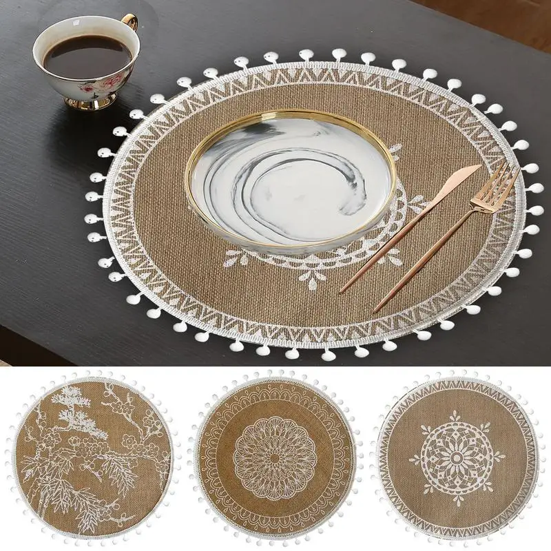 

Woven Placemats Cotton Linen Placemat Portable Tassel Placemats Decorations Multi-functional Retro Mat