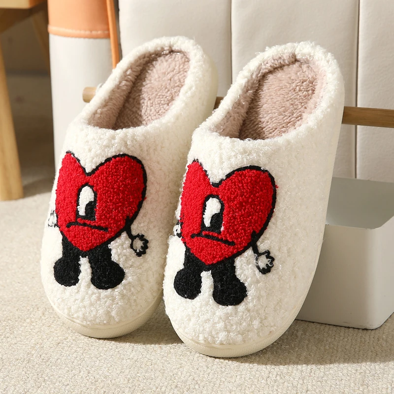 

YvvCvv Bad Bunny Slippers Love Fluffy Slippers Women Warm Closed Cute Plush Cotton Slippers 2022 Home Soft Winter Indoor Shoes