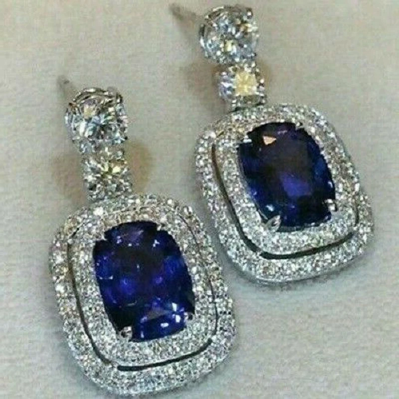 

New Gorgeous Blue Dangle Earrings for Women Bling Cubic Zirconia Elegant Female Wedding Party Accessories New Trendy Jewelry