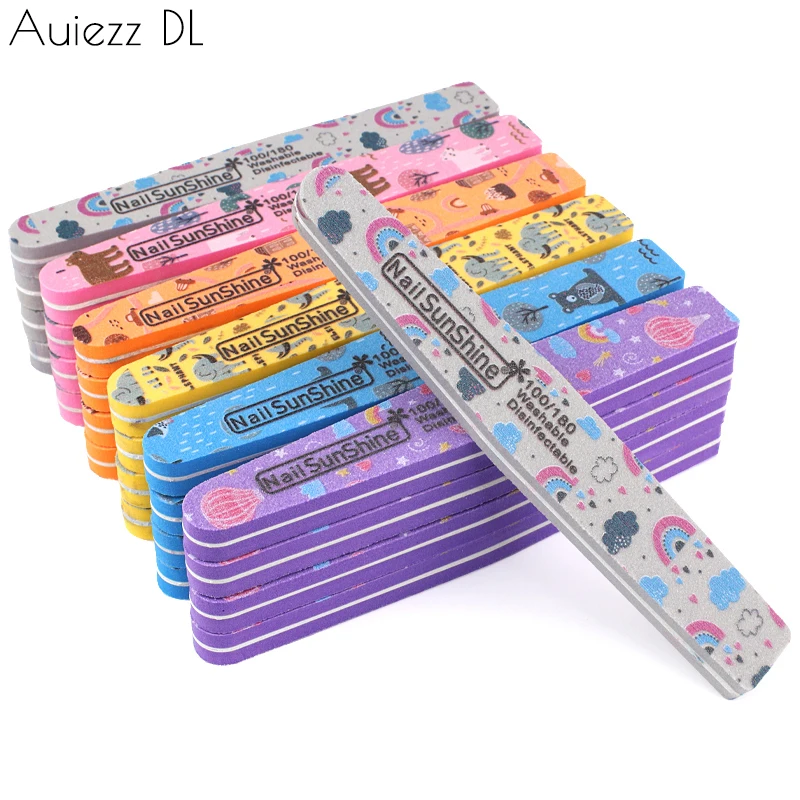 

50 шт/лот Красочные губки пилки для ногтей буферная 100/180 Грит изогнутая пена пилка для ногтей блок изображение животных моющиеся Инструменты для педикюра