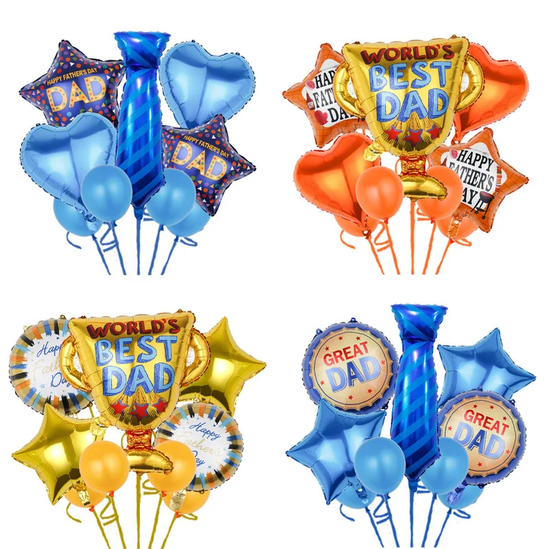 

FANGLELAND Father's Day Holiday Party Trophy Star Tie Balloon Set Happy Dad's Day Balloons Decoration