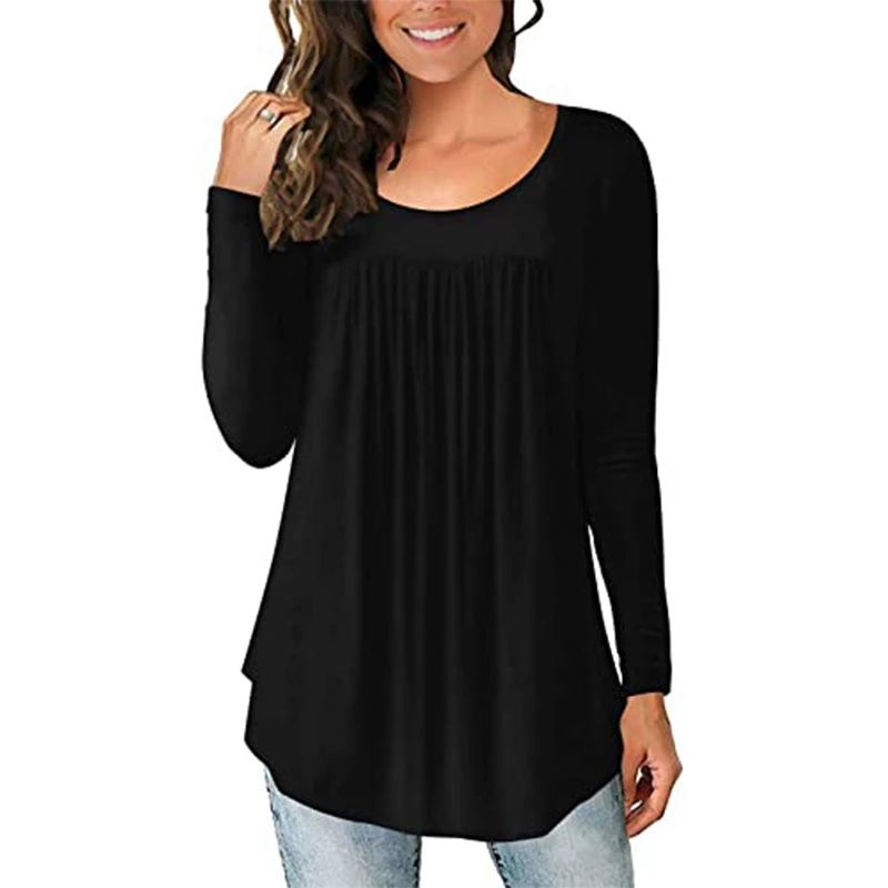 

Women's Long Sleeve Casual Tops Loose Fitting Flare Blouse Soft Comfy Tunic Elastic Cute Tee Shirt