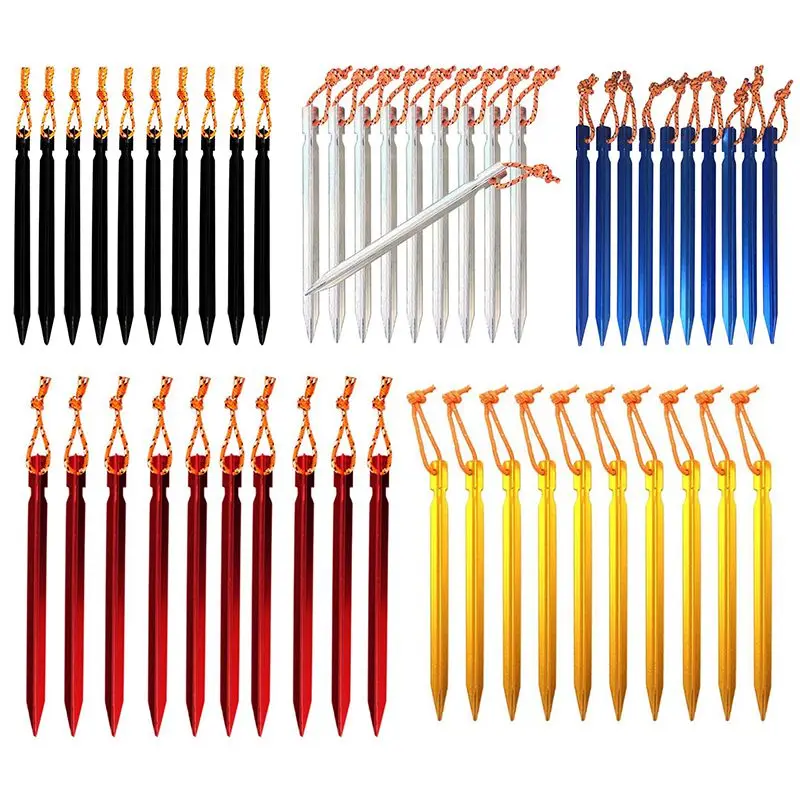 

Колышки для палатки, ромбовидные колышки для палатки, 7-дюймовые ультралегкие алюминиевые колышки для кемпинга, пешего туризма с вытяжными шнурами и сумкой, упаковка из 10 шт.