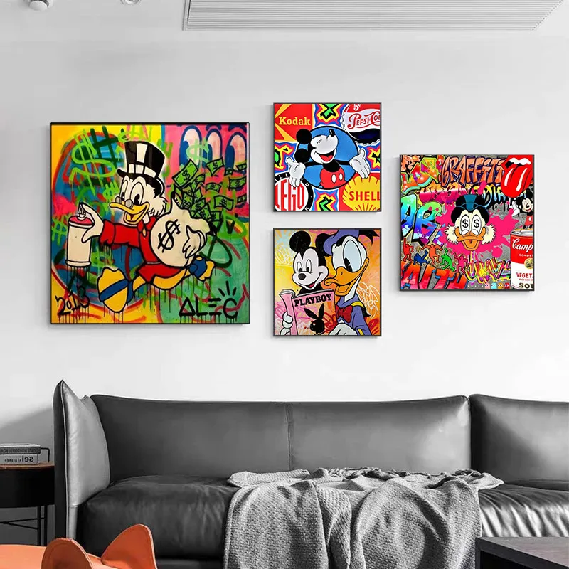 

Canvas Painting Disney Donald Duck Anime Posters and Prints Graffiti Wall Street Banksy Mickey Mouse Room Decoration (no Frame)