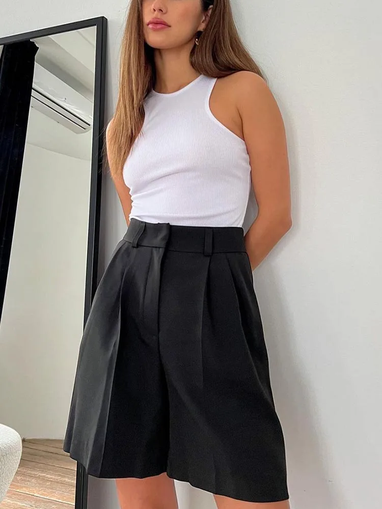 Solid Women's Summer Shorts High Waist Loose Zipper Shorts for Women Office Elegant Shorts Korean Fashion Suit Women's Shorts
