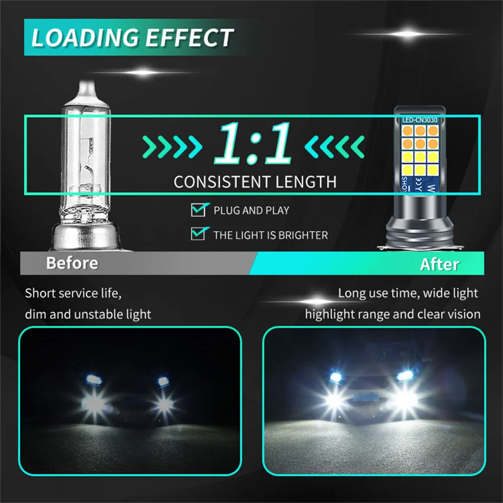 Фото H11 LED HB4 9006 HB3 9005 двухцветные Автомобильные светодиодные H4 H8 H7 противотумансветильник ры 3030 24 SMD лм 12 В Автомобильные ходовые огни 12 в 24 В №5