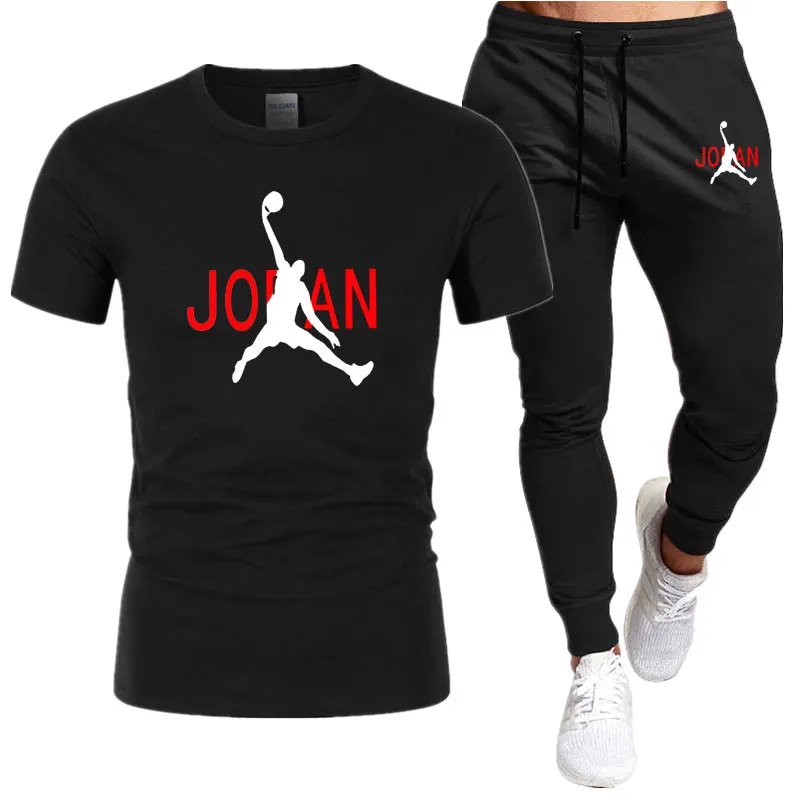 

Лидер продаж, летний комплект из футболки и брюк, повседневные брендовые штаны для фитнеса и бега, футболки, модный мужской костюм в стиле хип-хоп