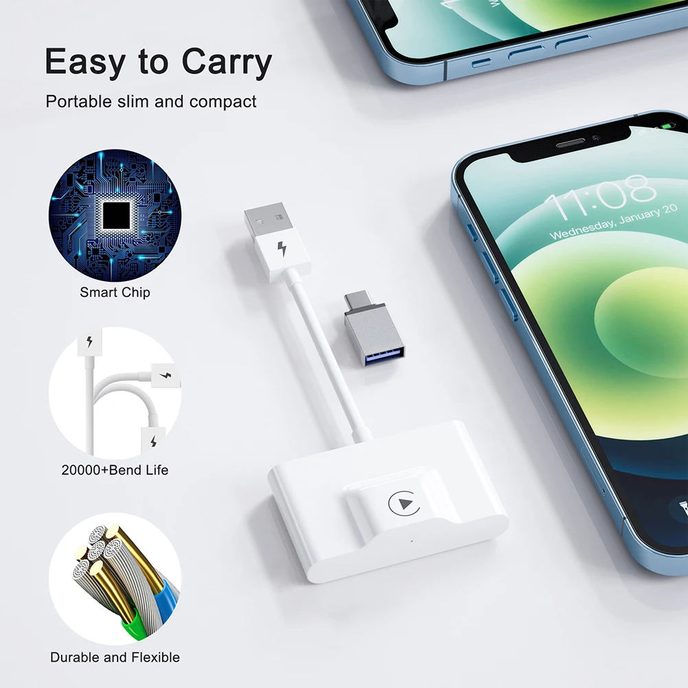 

USB-адаптер для навигации в автомобиле, совместимый с Bluetooth, конвертер CarPlay 5,0, разъем с низким энергопотреблением для систем iPhone 6 и выше