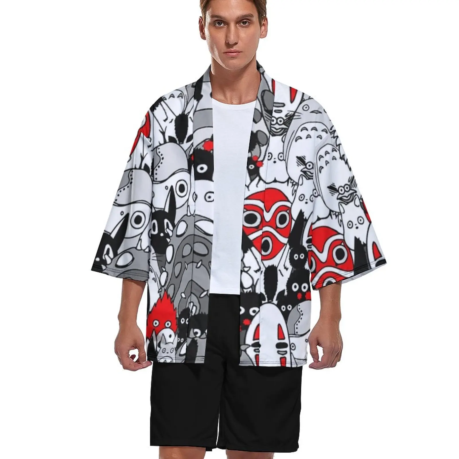 

Кимоно с забавным рисунком Тоторо, кардиган ghiashi, крутая рубашка с японским аниме рисунком, осенние мужские и женские рубашки