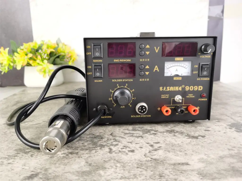 Saike 909D 3 в 1 Паяльная станция для термофена Источник питания постоянного тока 220 В