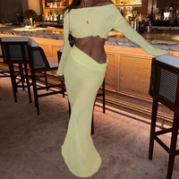 mesh perspective beach leisure vacation style long sleeve short top slim skirt suit 2 piece clothing matching summer new style