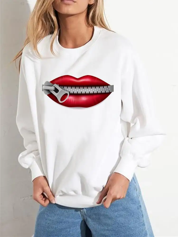 

Fashion Clothes Casual Graphic Sweatshirts Autumn Spring Print Lip Cute Style Trend 90s Women Wear Clothing Pullovers