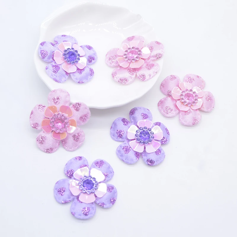 

20Pcs 36mm Sequins Flower Embellishment with Resin for Clothes Patch Fabric Sewing Craft Headwear Hair Clips Decor Accessories