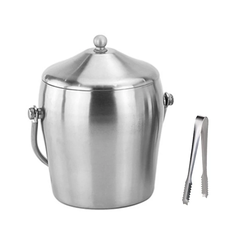 

Stainless Steel Ice Square Container Double Walled With Lid 1.2L Ice Bucket Container Including Pliers