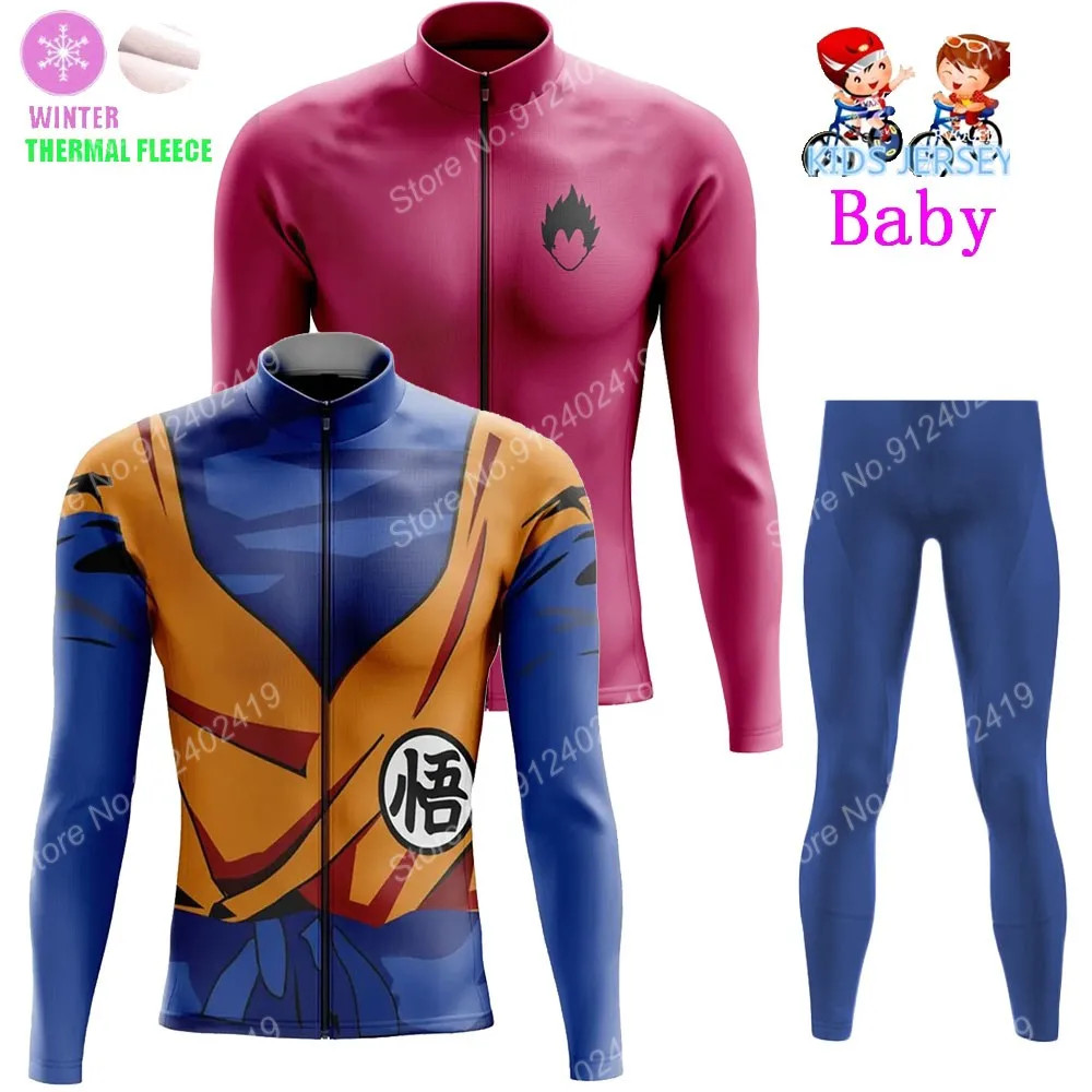 

2021 Kids Vegeta Japan Cycling Jersey Set Winter Boys Girls Cartoon Anime Cycling Clothing Long Sleeve Bike Suit MTB Maillot