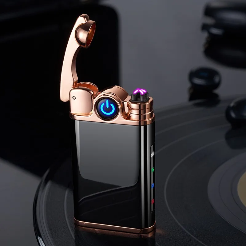 

Metal Windproof Portable Luminous Dual Arc Pulse USB Rechargeable Lighter Digital Display Power Touch Sensor Man's Gift