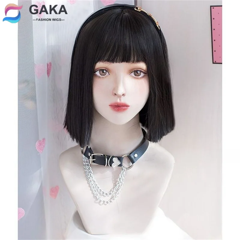 

GAKA Popular Short Hair Bobo Head Natural Fluffy Gradient Lolita Jk Colorful Qi Bangs Inner Buckle Soft Sister Synthetic Wig