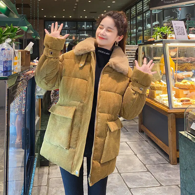 Winter Cotton Jacket for Women New Corduroy Cotton Padded Jacket Parkas Jackets Bread Jacket Loose Retro Korean Fashion