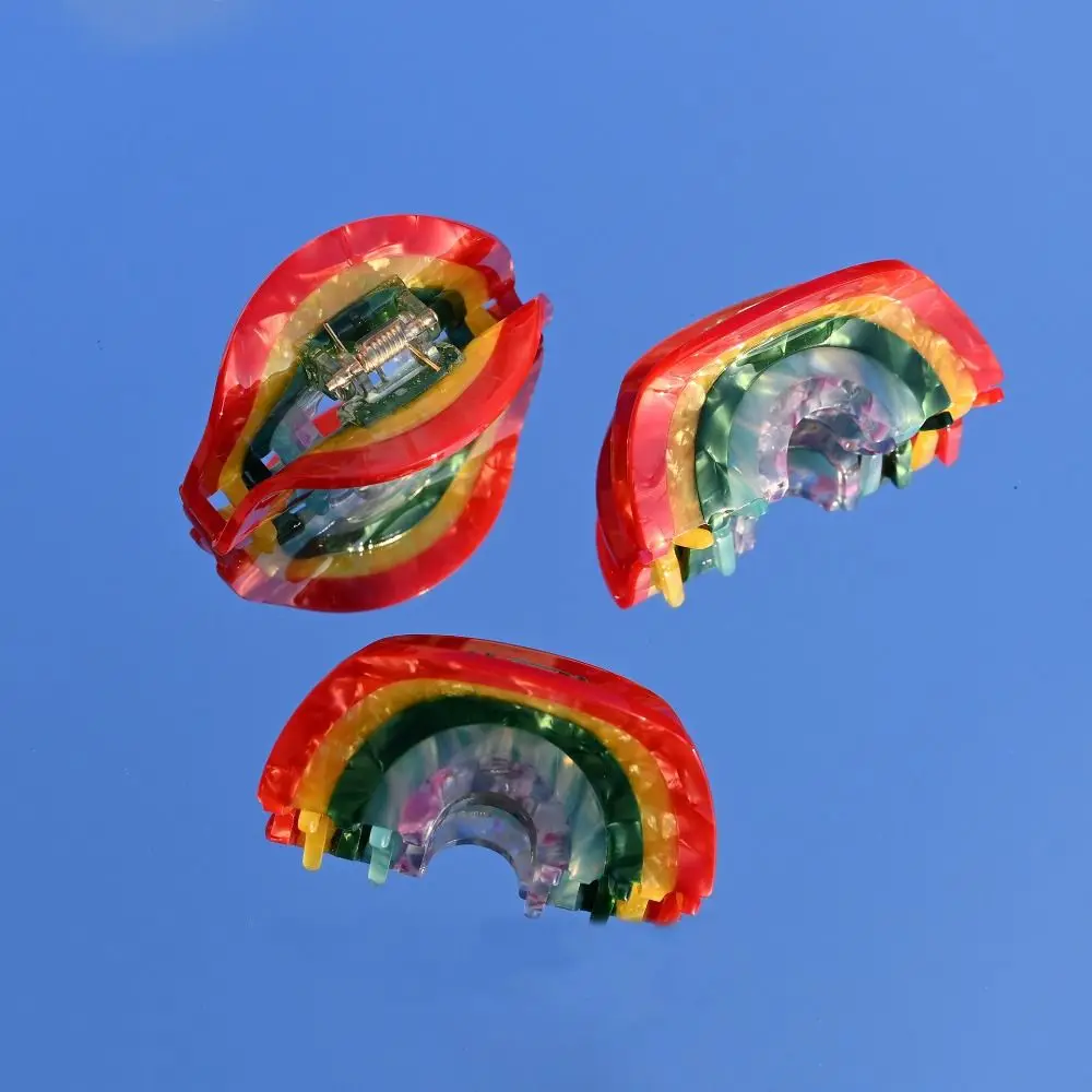 Ful Aurora Rainbow Hair Claw Trendy Simple Geometrric Acetate Shark Clip Creative Semi-circle Large Hairpins