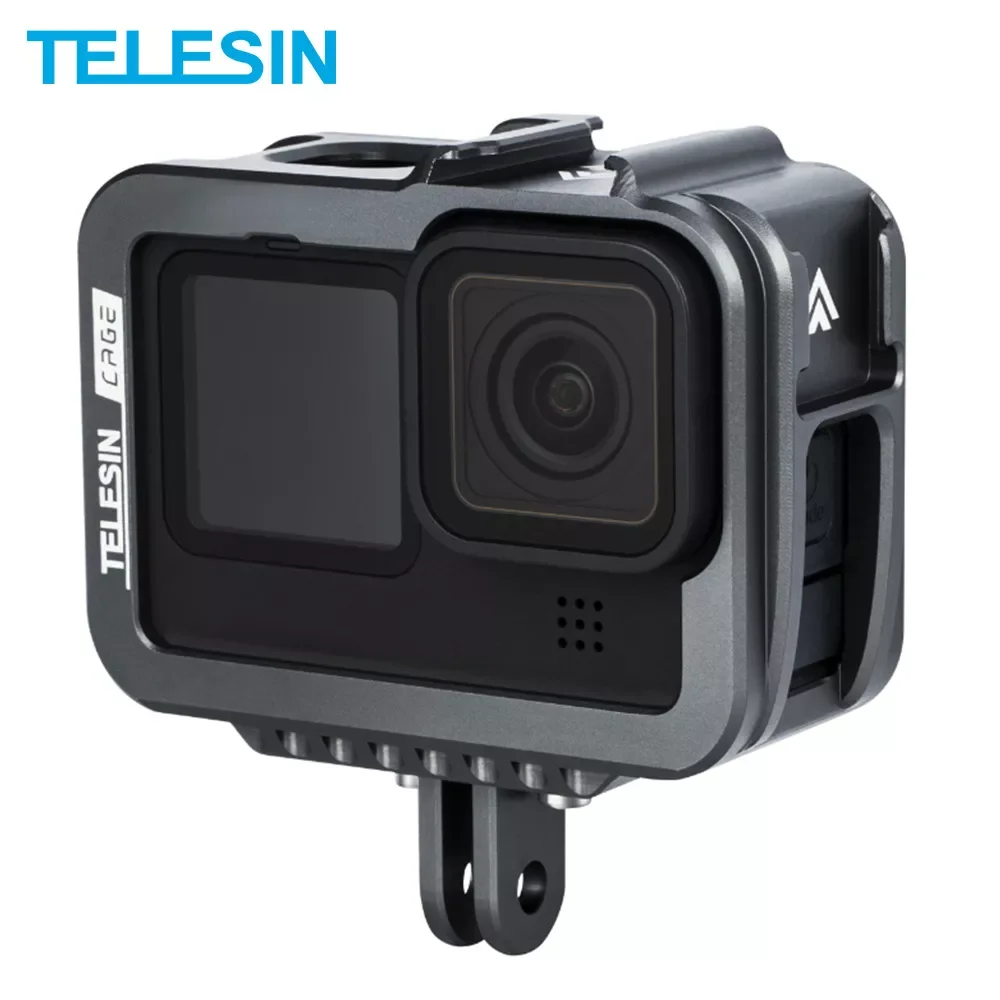 

TELESIN Aluminium Alloy Frame Case For GoPro 9 10 Double Clod Shoe With Charging Port For GoPro Hero 9 10 Black Accessories