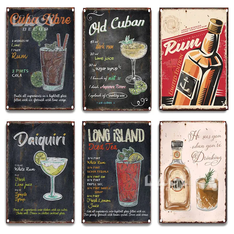 

Cocktail Metal Tin Sign Decorative Plate Poster Vintage Cave Club Bars Cofe Home Studio Plaque Wall Art Industrial Decorate