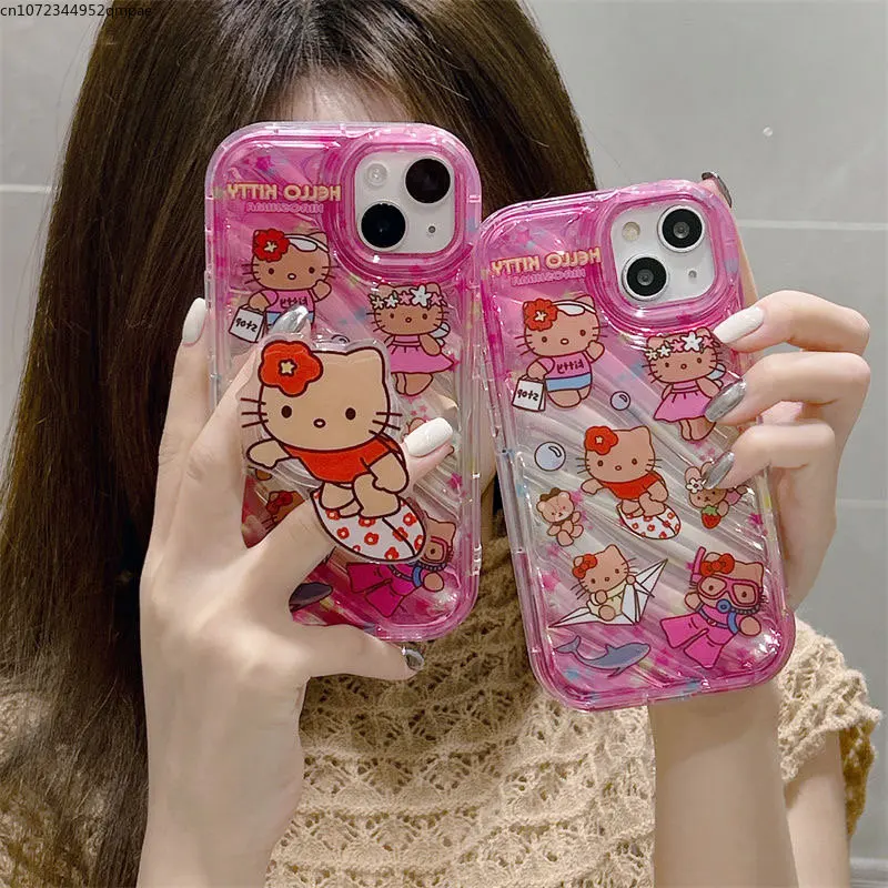 

Fashion Surf Sanrio Hello Kitty With Bracket Phone Case for IPhone 14 13 12 11 Pro Max 14Pro Anti-drop Soft Back Cover Girl Gift
