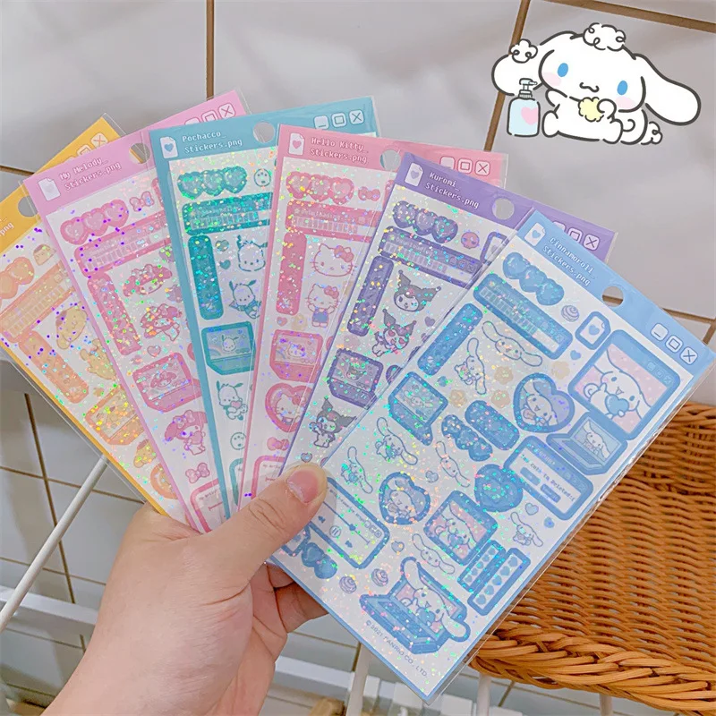 

Genuine Kwaii Sanrio Kuromi Laser Flash Sticker Melody Stickers DIY Goo cut Stickers Hand Account Material