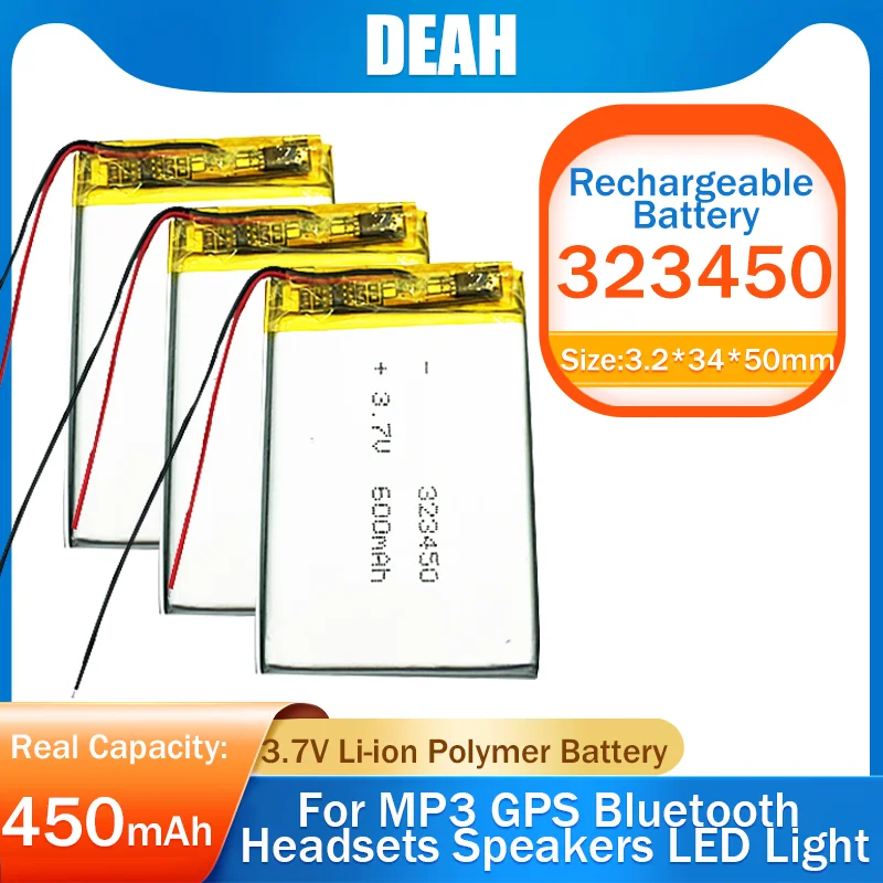 323450 3.7V 600mAh Lithium Polymer Rechargeable Battery For MP3 MP4 DVD E-book Power Bank Smart Watch Remote Control Li-ion Cell - купить по