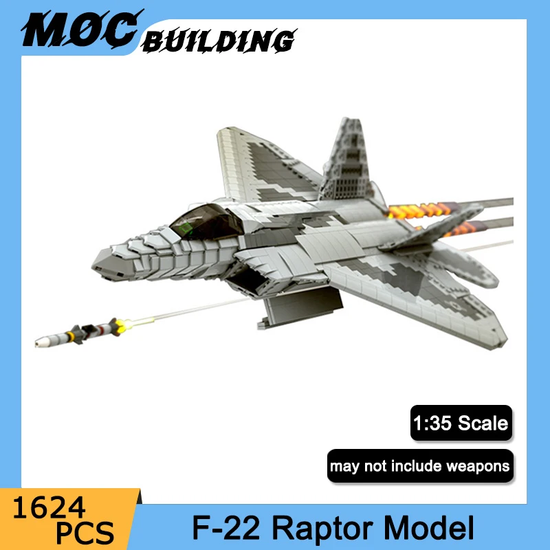 

Military Fighter Series 1:35 Scale F-22 Raptor Aircraft Model MOC Building Blocks DIY Assemble Airplane Bricks Xmas Toys Gifts