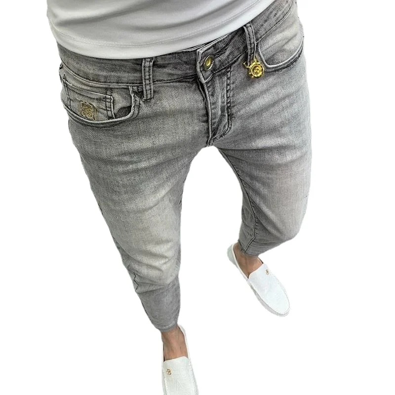 Open-Crotch Pants Gray Jeans Men's 2021 New Autumn Retro Slim Fit Skinny Invisible Zipper Skinny Jeans Men  Bell Bottom Jeans