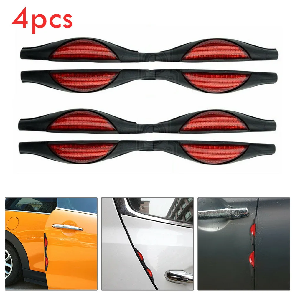 

4 Red Car Door Protectors Reflectors Door Guards Prevent Scratches Protect Edges Car Accessories High-quality Door Protectors