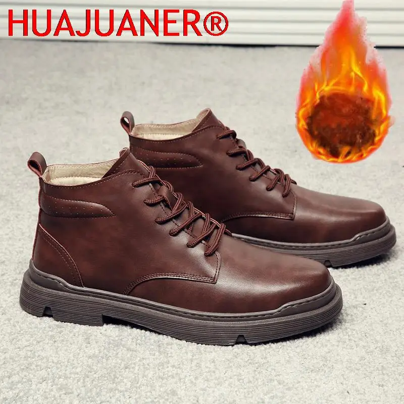 Обувь из 100% натуральной кожи мужские осенне-зимние ботинки теплые плюшевые до 30