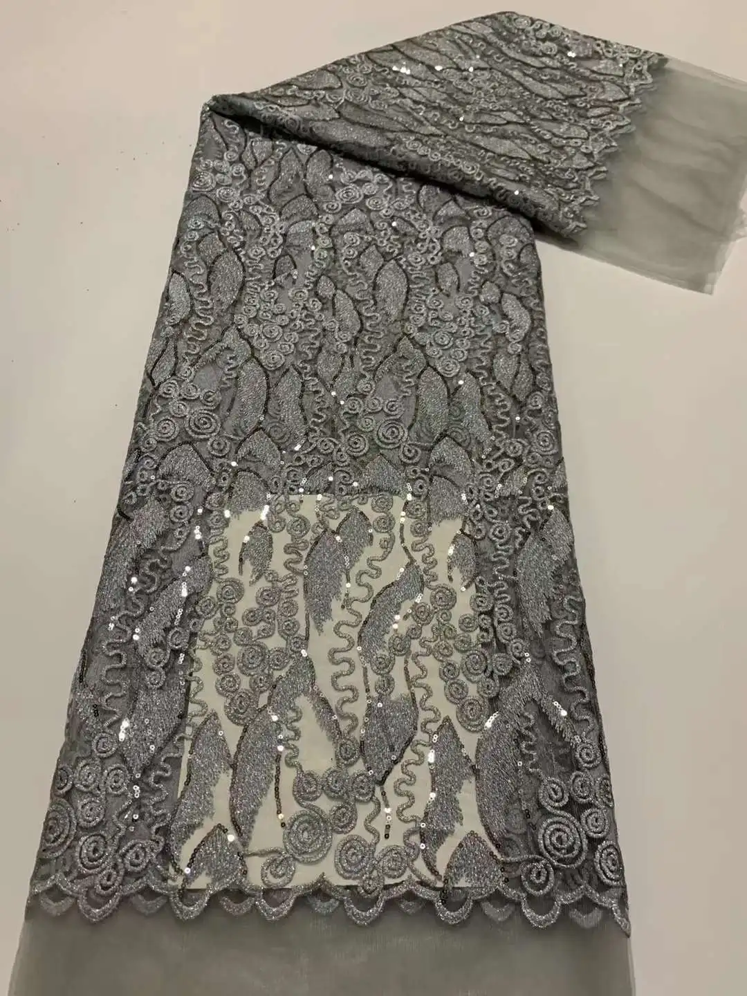 

Silver African Nigerian Sequins Lace Fabrics 2022 High Quality Embroidery French Tulle Lace Fabric 5 Yards Wedding Party Dress