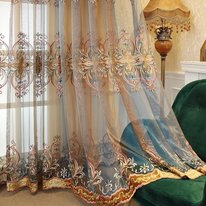 

European-style American-style Curtains Study Living Room Bedroom High-end Embroidered Embroidered Curtains Custom