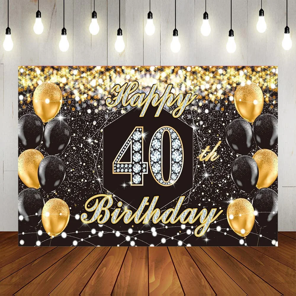 

Фотофон с надписью Happy 40th Birthday Praty Black and Gold мерцающие Сияющие украшения баннер декорация для женщин и мужчин годовщина
