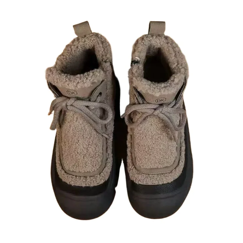 Женская обувь новинка 2024 женские ботинки на шнуровке модные короткие плюшевые