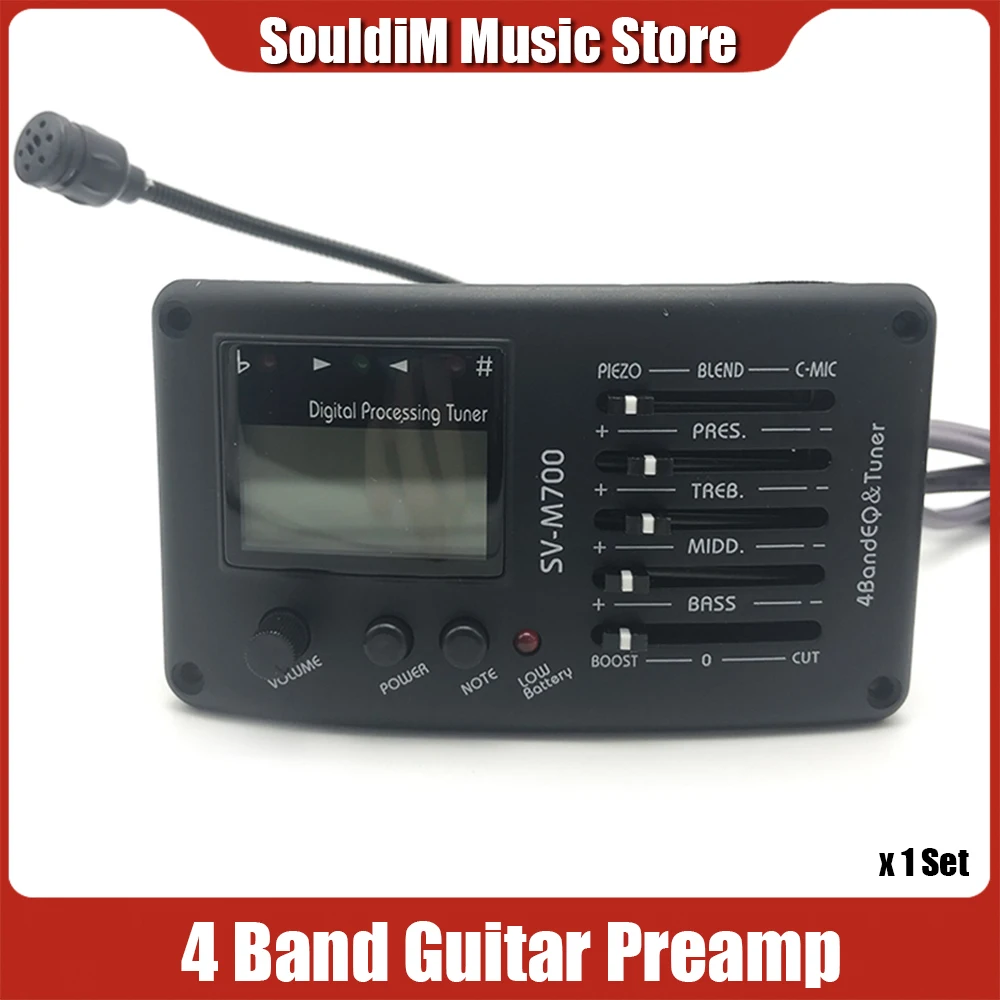 

SV-M700 4 Band Acoustic Guitar EQ Equalizer with Tuner and Micro Phone Guitar Pickup